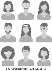 Set of modern faceless female and male avatar profile portrait photo