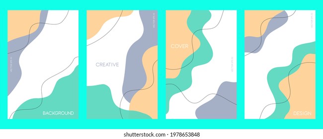 Set of modern fashion cover style. Modern template with wavy shapes and lines composition. Trendy invitation cards. Vector