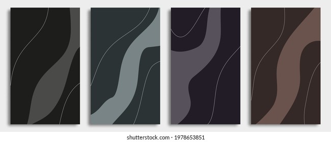 Set of modern fashion cover style. Modern template with wavy shapes and lines composition. Trendy invitation cards. Vector
