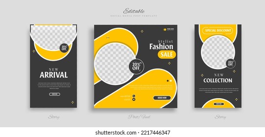 set of modern and fashion sale social media post and story design. fashion sale social media post or web banner vector template.