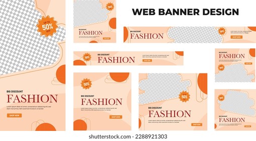 Set of modern fashion web banners in standard size with a place for photos. Fashion ad banner cover header background for website design, Social media cover ads banner template.