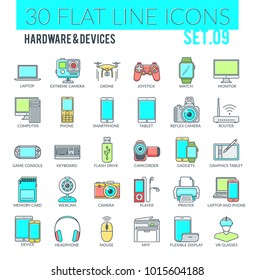 Set of modern filled outline icons of hardware, devices and gadgets. Perfect for use in: Website, Presentation, Illustrations for Infographics.
Vector icons.