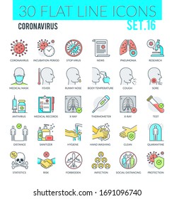Set of modern filled outline icons of coronavirus, personal hygiene, healthcare diagnosis, treatment, and other. Perfect for use in: Website, Presentation, Illustrations for Infographics. 