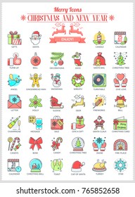 Set of modern filled outline icons of Christmas and New Year. The set can be used for several purposes like: websites, print templates, presentation templates, promotional materials, infographics