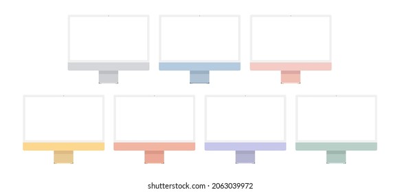 Set of Modern Flat Computer Monitors Isolated on White Background. Vector Illustration