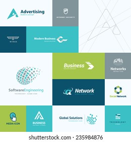 Set of modern flat design business and technology icons