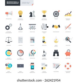 Set of modern flat design business and marketing icons for graphic and web designers   