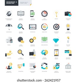 Set of modern flat design business and banking icons for graphic and web designers   