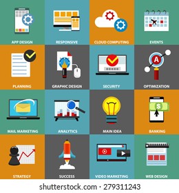 Set of modern flat design concept icons for internet marketing, design, business, apps and other materials