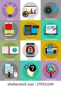 Set of modern flat design concept icons for internet marketing, design, business, apps and other materials