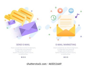 Set of modern flat design concept for e-mail marketing, send e-mail. News letter advertising icon. Flat colorful style Onboard, business concept web vector illustration.