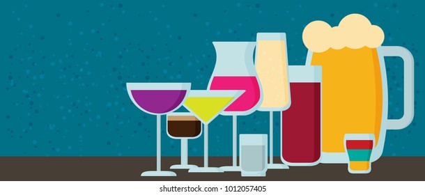 Set of modern flat design drink or bar icons. Eps10 vector illustration.