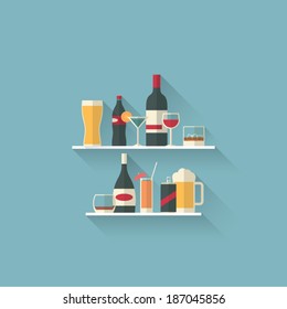 Set of modern flat design drink or bar icons. Eps10 vector illustration.