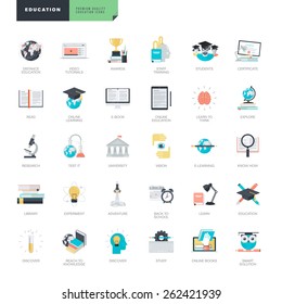 Set of modern flat design education icons for graphic and web designers   