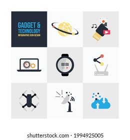 Set modern flat design gadget technology icons vector. Flat design gadgets technology icon for infographic and web design template vector