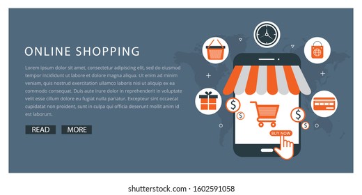 Set of modern flat design icons for mobile or smartphone commerce. Online mobile shopping and on the go purchase icons