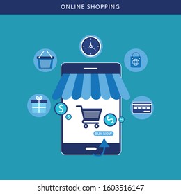Set of modern flat design icons for mobile or smartphone commerce. Online mobile shopping