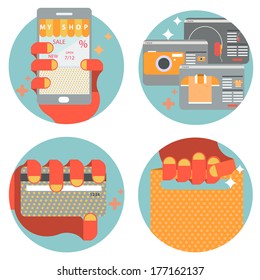 Set of modern flat design icons Online Shopping concept e-commerce  isolated on white background in vector