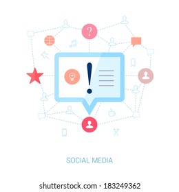 Set of modern flat design icons on the topic of social network personal update. User generated news and short messaging vector illustration. Isolated over white background. 