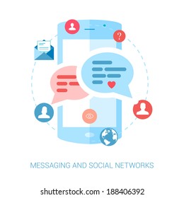 Set of modern flat design icons for messaging and social network update.Chat, questions and answers, mail, message, news illustration concepts.