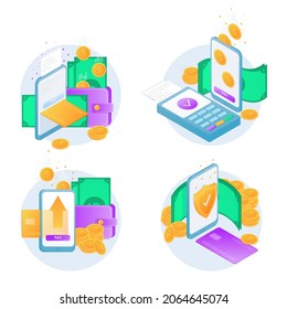 Set of modern flat design icons for mobile payments and nfc. Mobile payment, business finance pay, transaction online