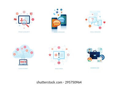 Set of modern flat design icons for application development or software app programming. Web, database, software development.