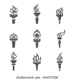 Set of modern flat design icons of burned torch. Flame, fire icon vector collection. 