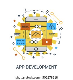 Set of modern flat design icons for mobile application development or smartphone app programming. Interface elements for mobile apps concepts. Design for Website Element , Mobile websites and Apps.