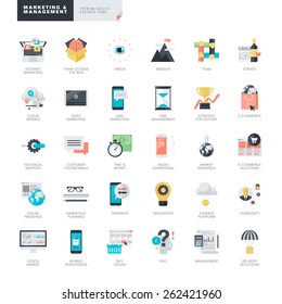 Set of modern flat design marketing and management icons for graphic and web designers   