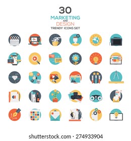 Set of modern flat design Marketing and Design icons.Creative concepts and design elements for mobile and web applications. Vector