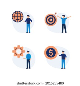 Set of modern flat design people icons of business analytics and planning, setting, businessman, seo, globe, target, accounting, data analysis, teamwork.