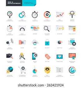 Set of modern flat design SEO and website development icons for graphic and web designers    