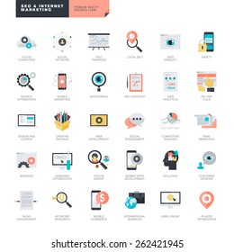 Set Of Modern Flat Design SEO And Internet Marketing Icons For Graphic And Web Designers   