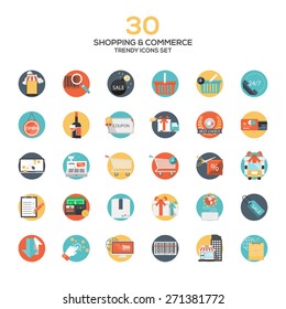 Set of modern flat design Shopping and commerce icons.Creative concepts and design elements for mobile and web applications. Vector