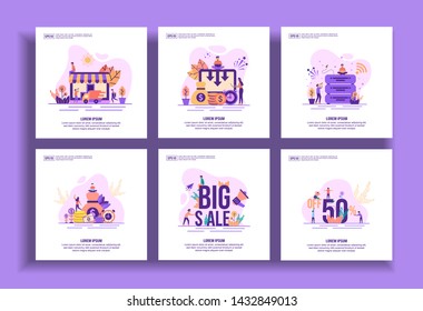 Set of modern flat design templates for Business, delivery, cost reduction, big data, success, big sale, discount sale. Easy to edit and customize. Modern Vector illustration concepts for business