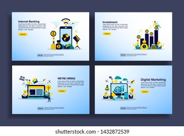 Set of modern flat design templates for Business, internet banking, investment, job hiring, digital marketing. Easy to edit and customize. Modern Vector illustration concepts for business