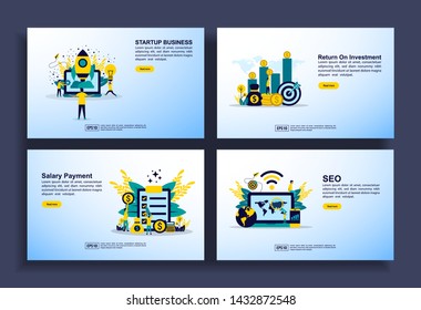 Set of modern flat design templates for Business, startup, return on investment, salary payment, seo. Easy to edit and customize. Modern Vector illustration concepts for business