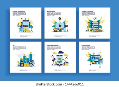 Set of modern flat design templates for Business, online shopping, multimedia, salary payment, roi, online payment, recruitment. Easy to edit and customize
