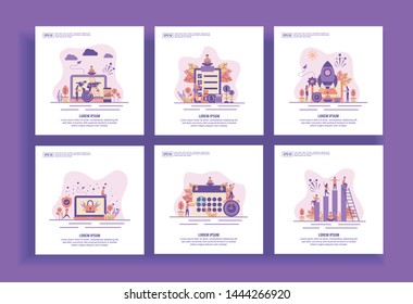 Set of modern flat design templates for Business, business target, check list, startup, virus scan, scheduling, team work. Easy to edit and customize. Modern Vector illustration concepts for business