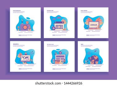 Set of modern flat design templates for Business, photography, scheduling, page error, search, pay per click, seo. Easy to edit and customize. Modern Vector illustration concepts for business
