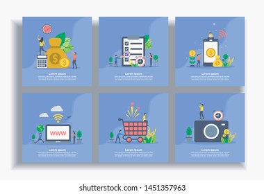 Set of modern flat design templates for Business, Money, report, mobile banking, domain, shopping, photography. Easy to edit and customize. Modern Vector illustration concepts for business