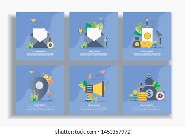 Set of modern flat design templates for Business, email marketing, send mail, mobile payment, location, marketing, financial. Easy to edit and customize