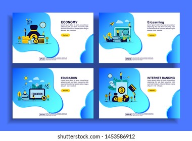 Set of modern flat design templates for Business, economy, e learning, education, internet banking. Easy to edit and customize. Modern Vector illustration concepts for business