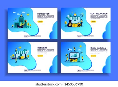 Set of modern flat design templates for Business, distribution, cost reduction, delivery, digital marketing. Easy to edit and customize. Modern Vector illustration concepts for business