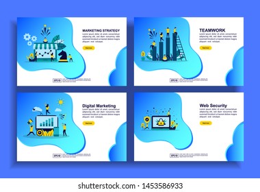 Set of modern flat design templates for Business, marketing strategy, teamwork, digital marketing, web security. Easy to edit and customize. Modern Vector illustration concepts for business