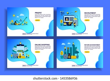 Set of modern flat design templates for Business, profit, recruitment, online shopping, return on investment. Easy to edit and customize. Modern Vector illustration concepts for business