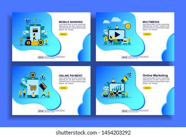 Set of modern flat design templates for Business, mobile banking, multimedia, online payment, online marketing. Easy to edit and customize. Modern Vector illustration concepts for business