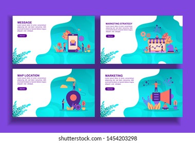Set of modern flat design templates for Business, message, marketing strategy, map location, marketing. Easy to edit and customize. Modern Vector illustration concepts for business