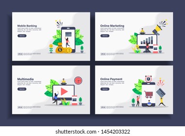 Set of modern flat design templates for Business, mobile banking, online marketing, multimedia, online payment. Easy to edit and customize. Modern Vector illustration concepts for business