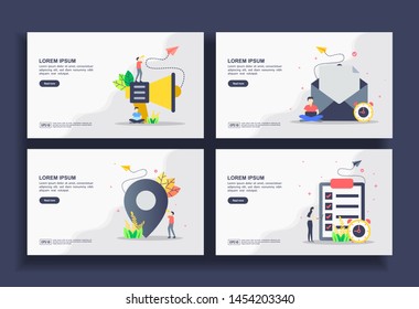 Set of modern flat design templates for Business, advertising, email marketing, pin location, data check. Easy to edit and customize. Modern Vector illustration concepts for business